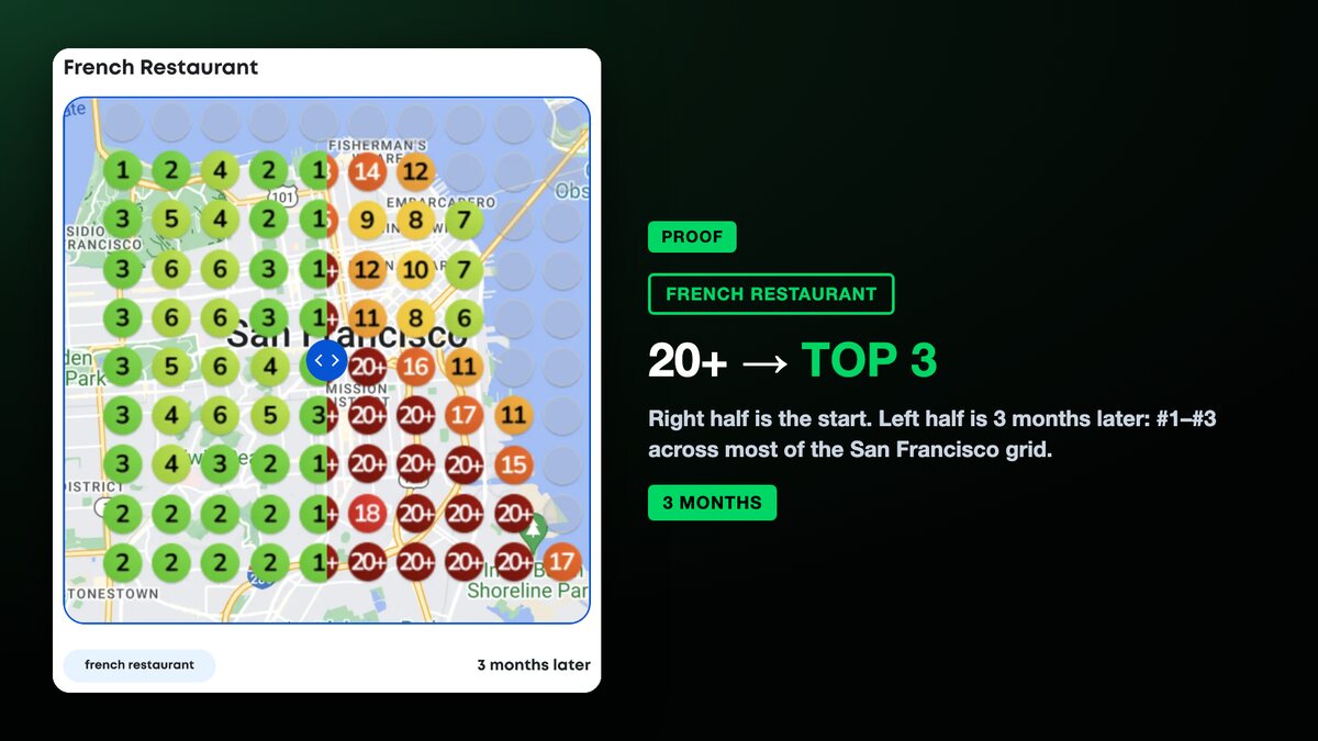 French restaurant map-pack heatmap