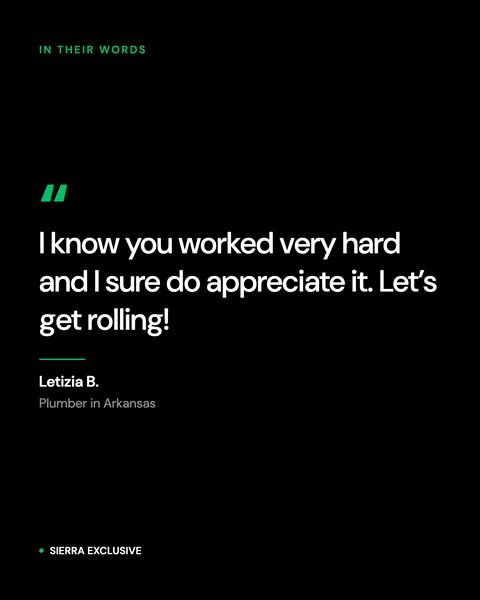 Client review: Letizia B., plumber, Arkansas