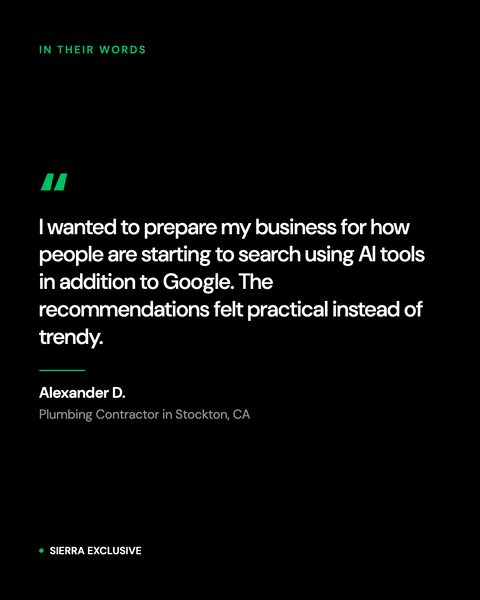 Client review: Alexander D., plumbing contractor, Stockton CA