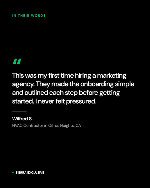 Client review: Wilfred S., HVAC contractor, Citrus Heights CA
